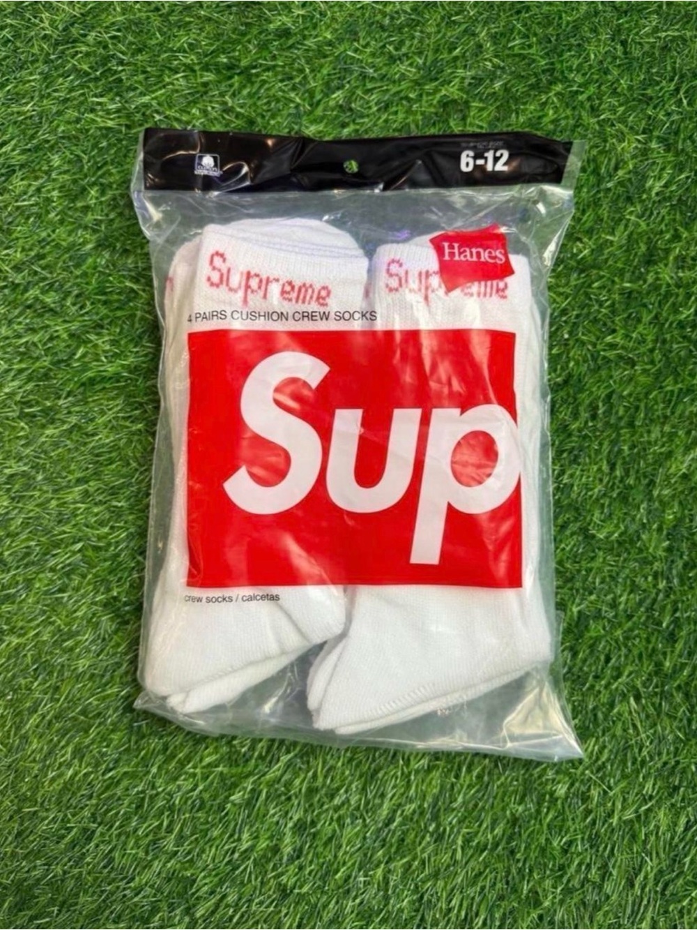 Hanes White Crew Socks with Red Logo - 4 Pack